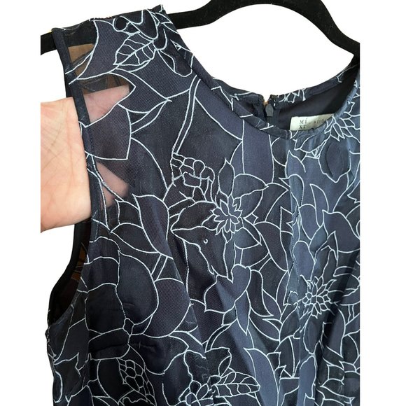 Beautiful Dark Navy Floral Sheer A-Line Dress // MIXT By Heidi Weisel Size 14 - Picture 1 of 6